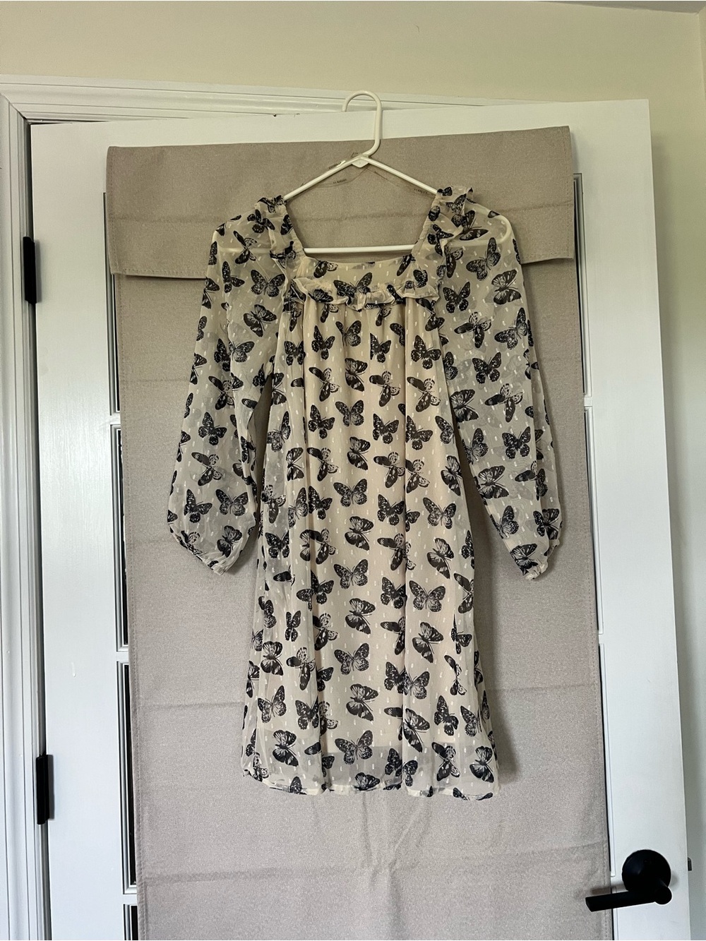 Hayden Girls Cream Sheer Butterfly Print dress